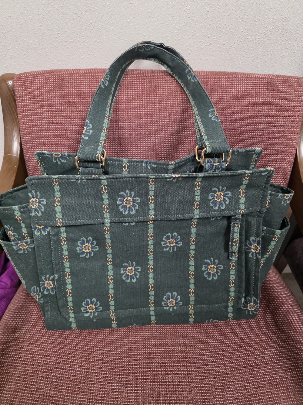 Universal Thread Dark Green Floral Canvas Tote